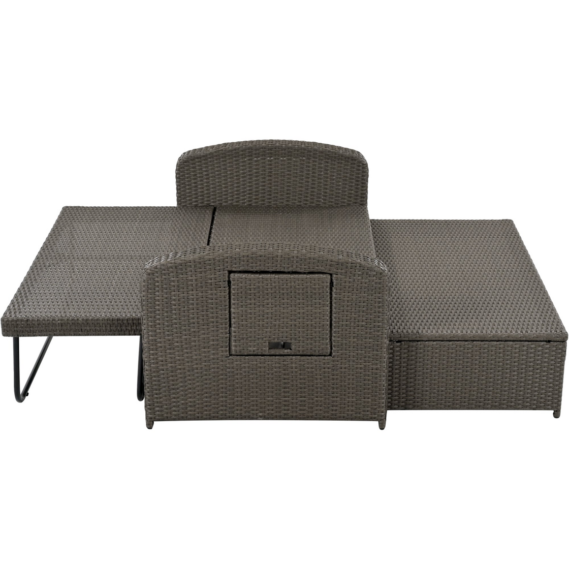 PE Wicker Rattan Double Chaise Lounge, 2-Person Reclining Daybed with Adjustable Back and Cushions, Free Furniture Protection Cover,Gray