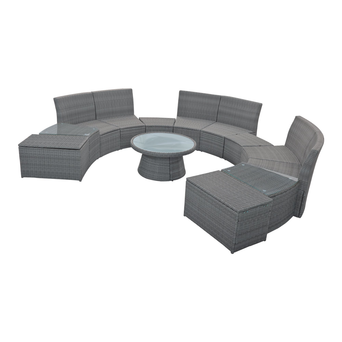 10-Piece Outdoor Sectional Half Round Patio Rattan Sofa Set - Light Gray