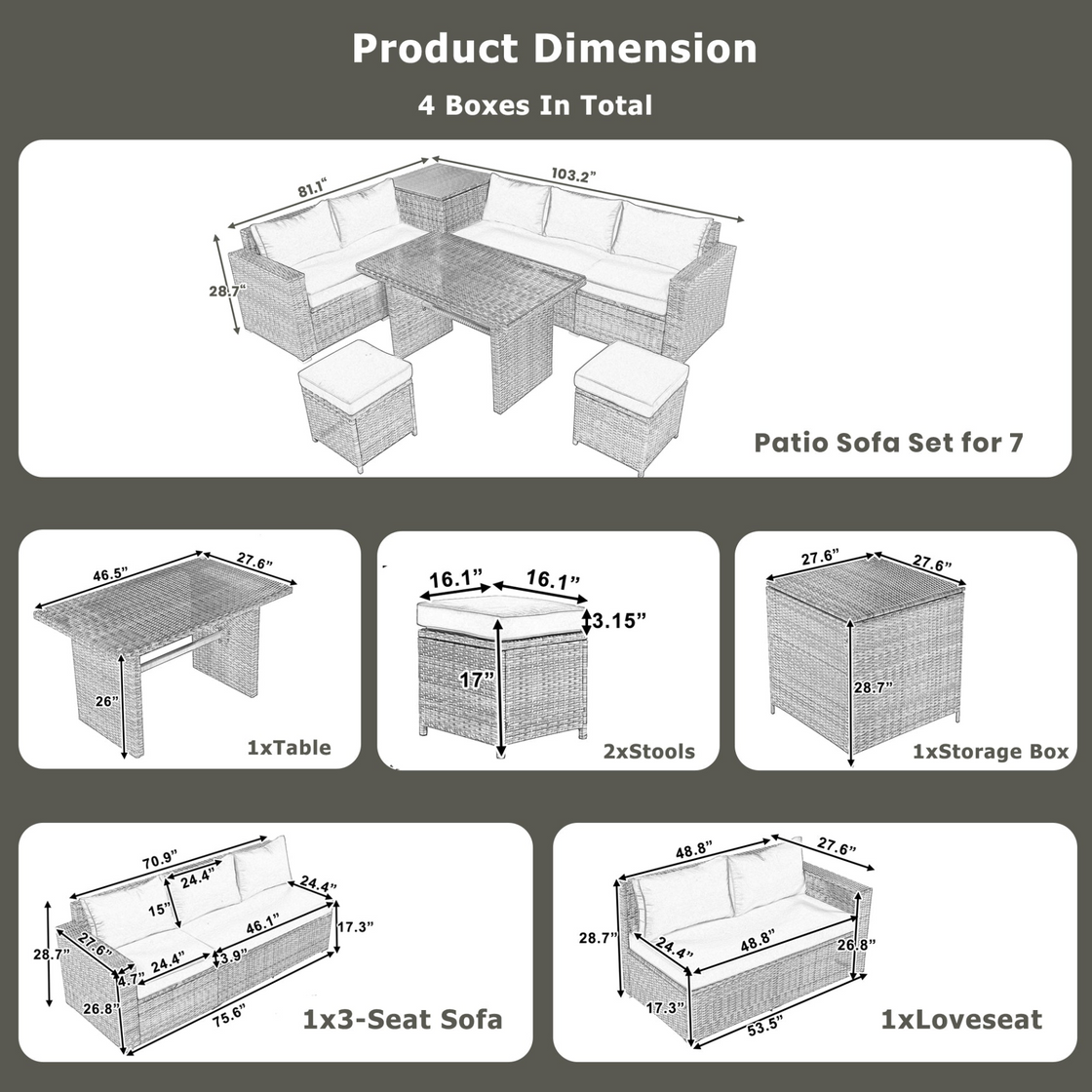 Outdoor 6-Piece All Weather PE Rattan Sofa Set, Garden Patio Wicker Sectional Furniture Set