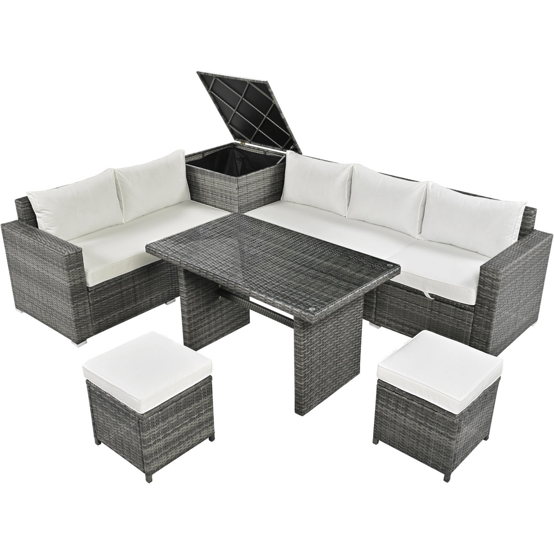 Outdoor 6-Piece All Weather PE Rattan Sofa Set, Garden Patio Wicker Sectional Furniture Set