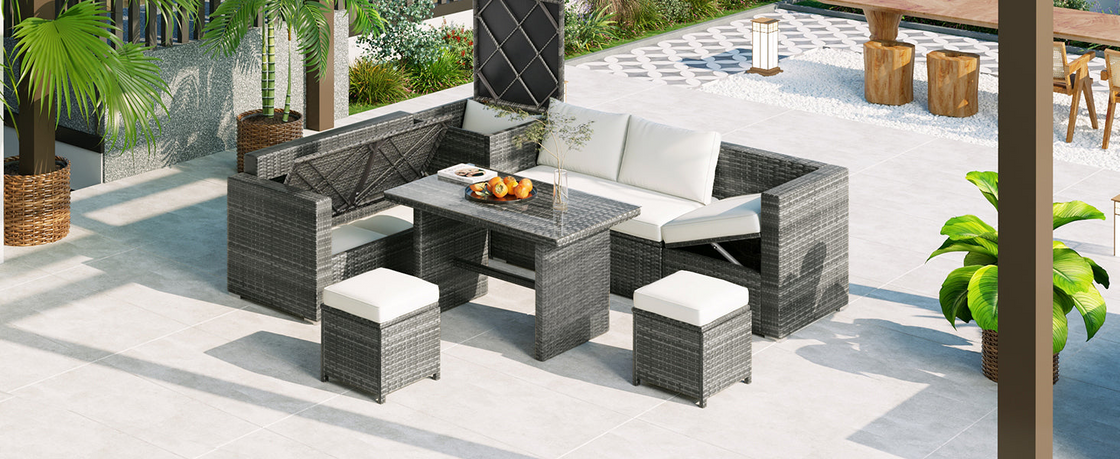 Outdoor 6-Piece All Weather PE Rattan Sofa Set, Garden Patio Wicker Sectional Furniture Set