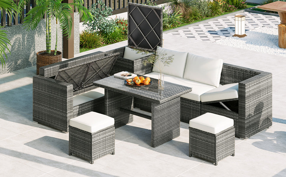 Outdoor 6-Piece All Weather PE Rattan Sofa Set, Garden Patio Wicker Sectional Furniture Set