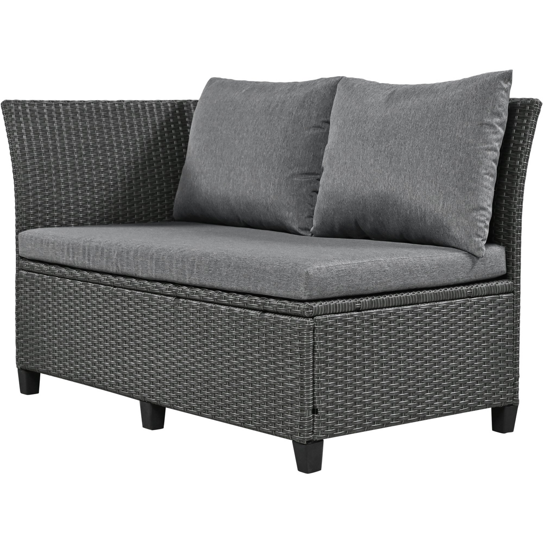 5-Piece Outdoor Patio Rattan Sofa Set | Sectional PE Wicker L-Shaped Garden Furniture Set | Extendable Side Tables, Dining Table, Washable Covers | Gray