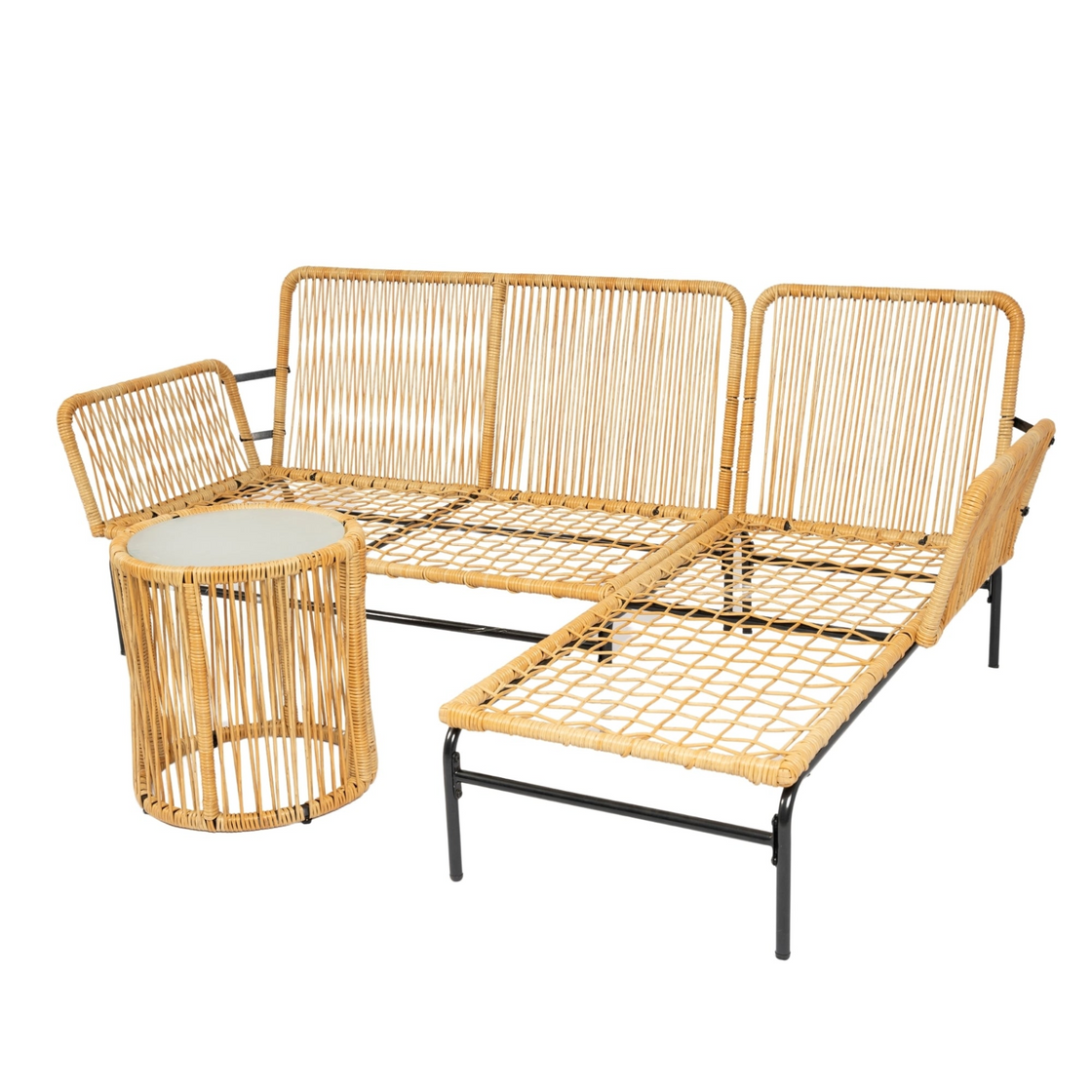 3 Pieces Outdoor Patio Wicker Furniture Sets - Natural Yellow Wicker + Creme Cushion