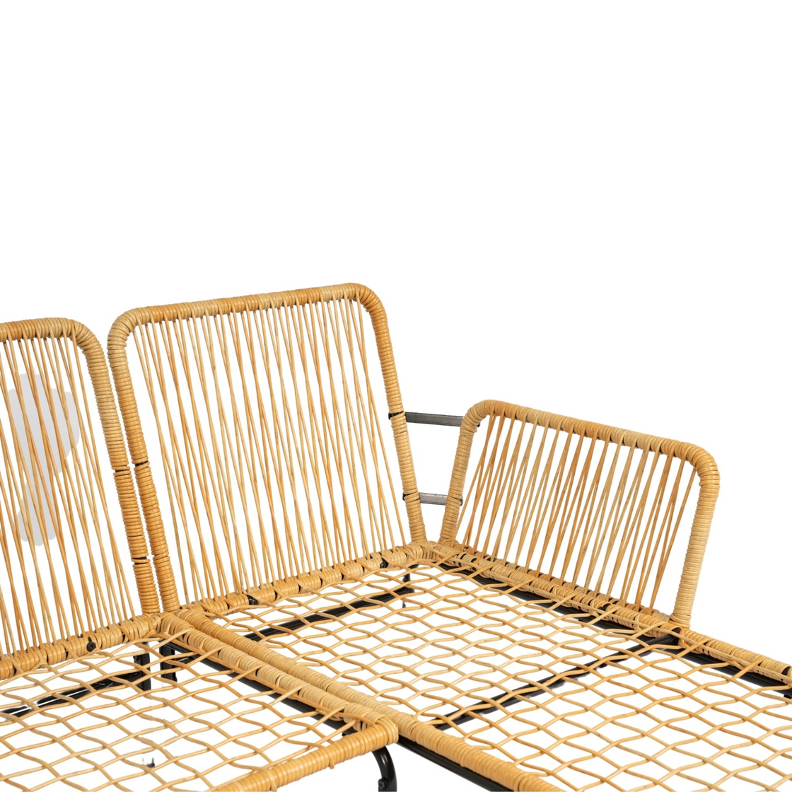 3 Pieces Outdoor Patio Wicker Furniture Sets - Natural Yellow Wicker + Creme Cushion