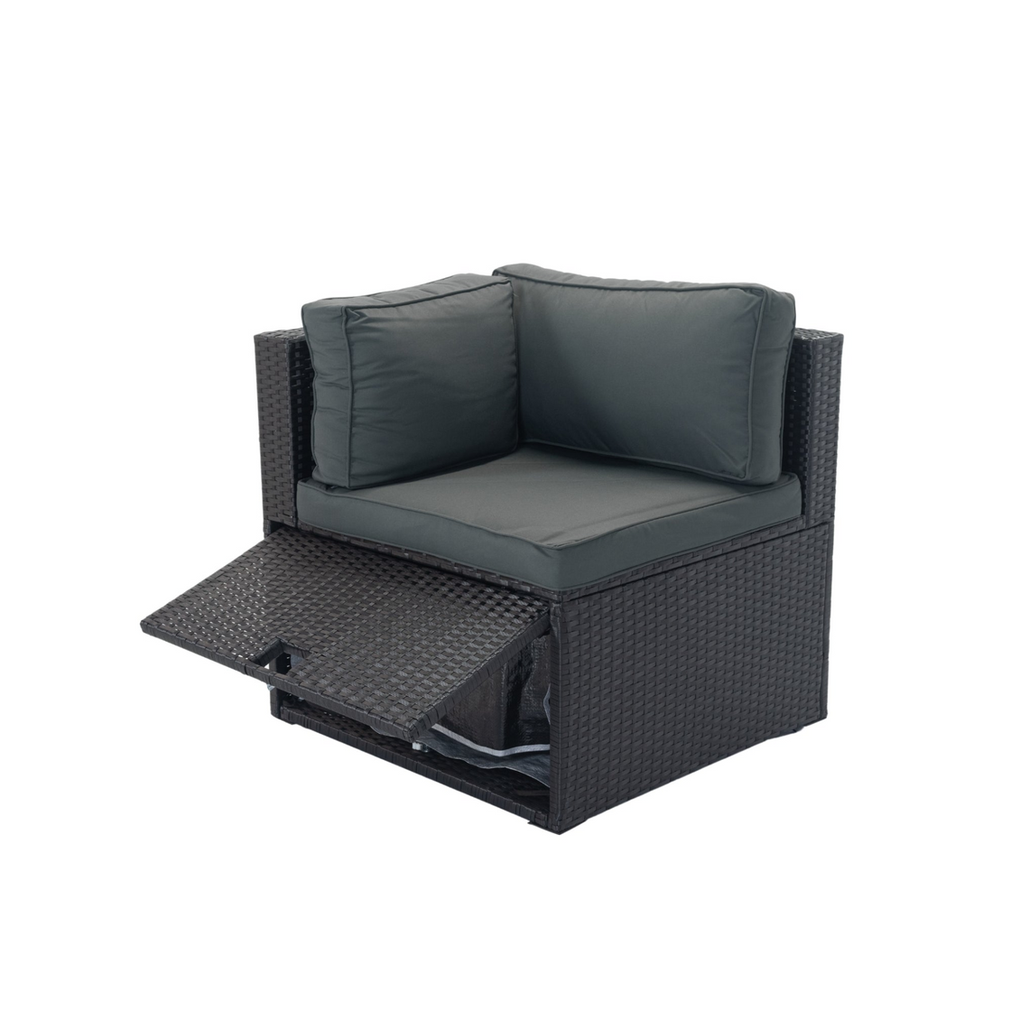 6 Pieces PE Rattan sectional Outdoor Furniture Cushioned  Sofa Set with 3 Storage Under Seat Black Wicker + Dark Grey Cushion