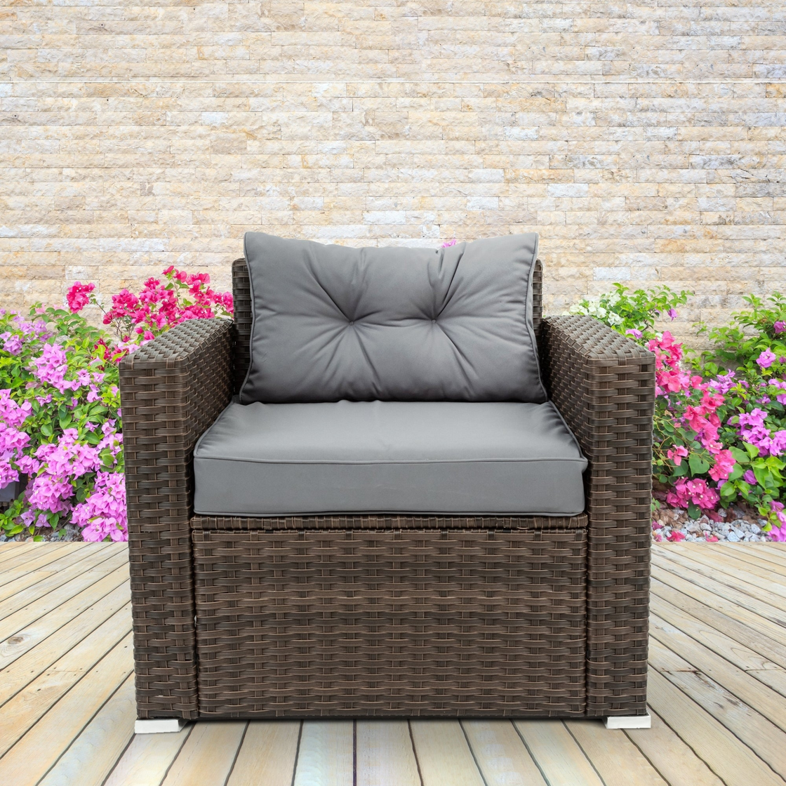 6 Piece Patio Rattan Wicker Outdoor Furniture Conversation Sofa Set with Removable Cushions and Tempered Glass Tabletop