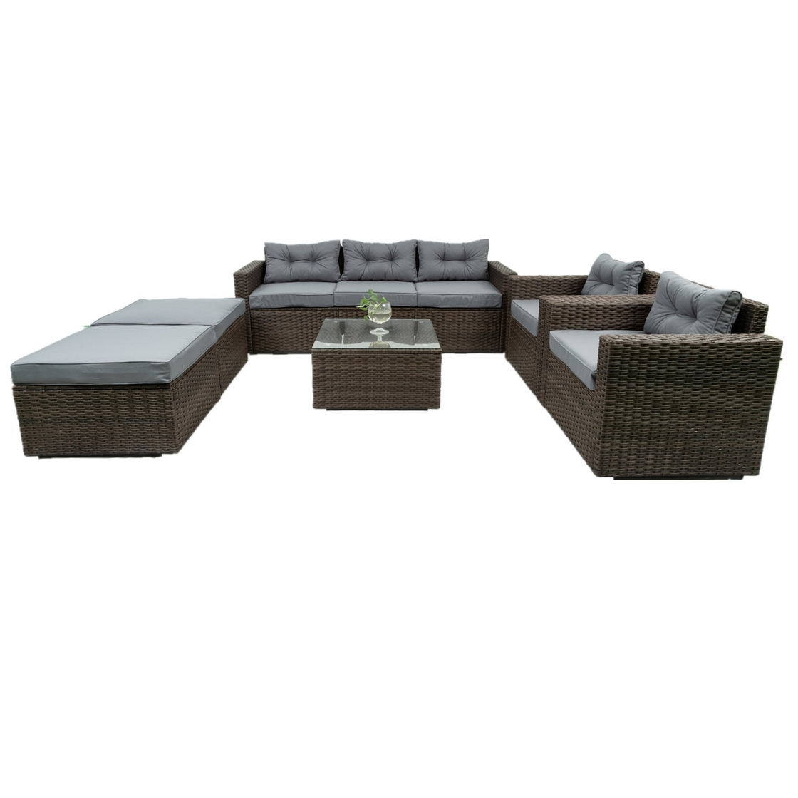 6 Piece Patio Rattan Wicker Outdoor Furniture Conversation Sofa Set with Removable Cushions and Tempered Glass Tabletop