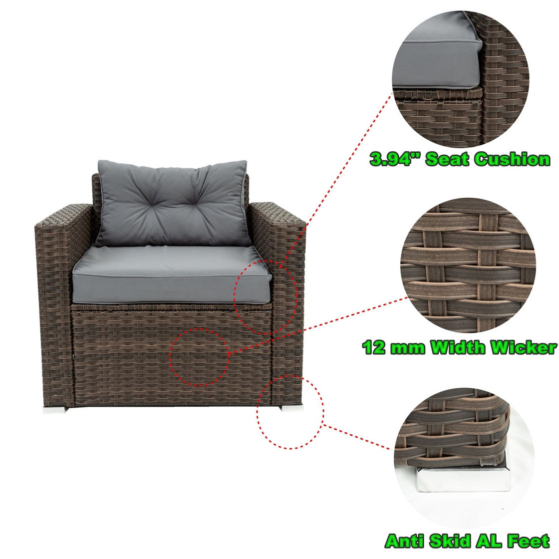 6 Piece Patio Rattan Wicker Outdoor Furniture Conversation Sofa Set with Removable Cushions and Tempered Glass Tabletop