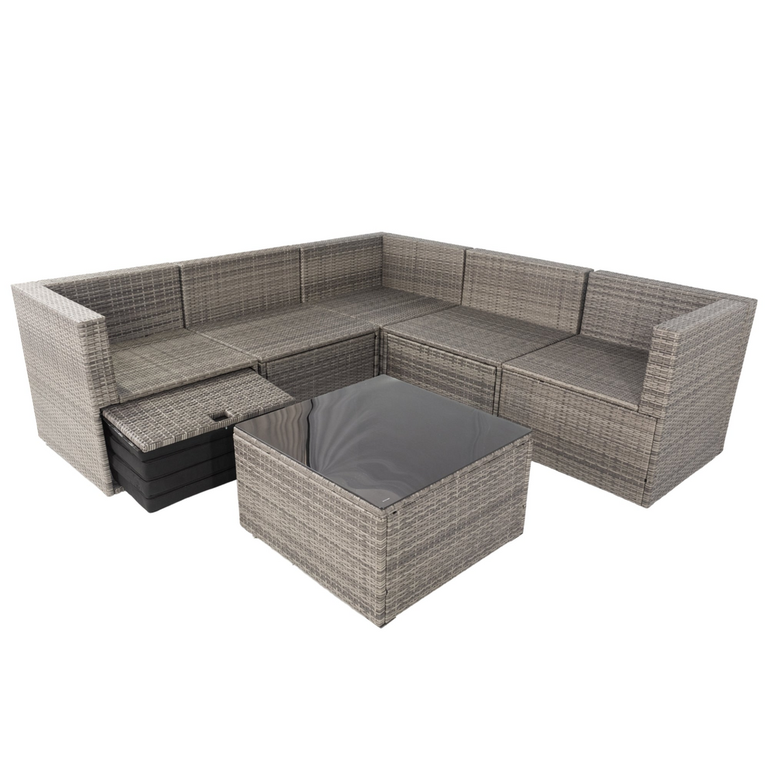 6-Piece PE Rattan Sectional Outdoor Furniture Cushioned Sofa Set - Grey