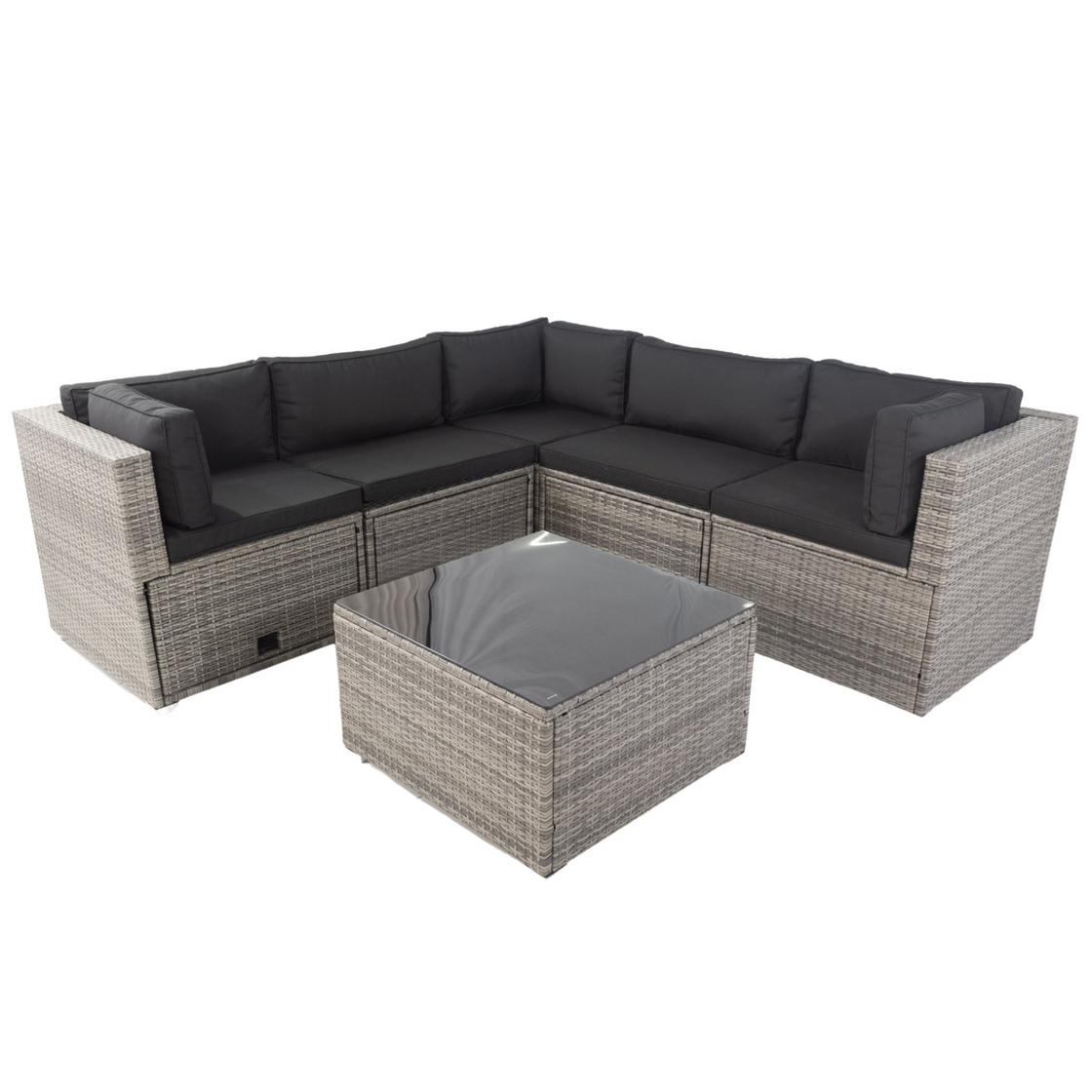 6-Piece PE Rattan Sectional Outdoor Furniture Cushioned Sofa Set - Grey