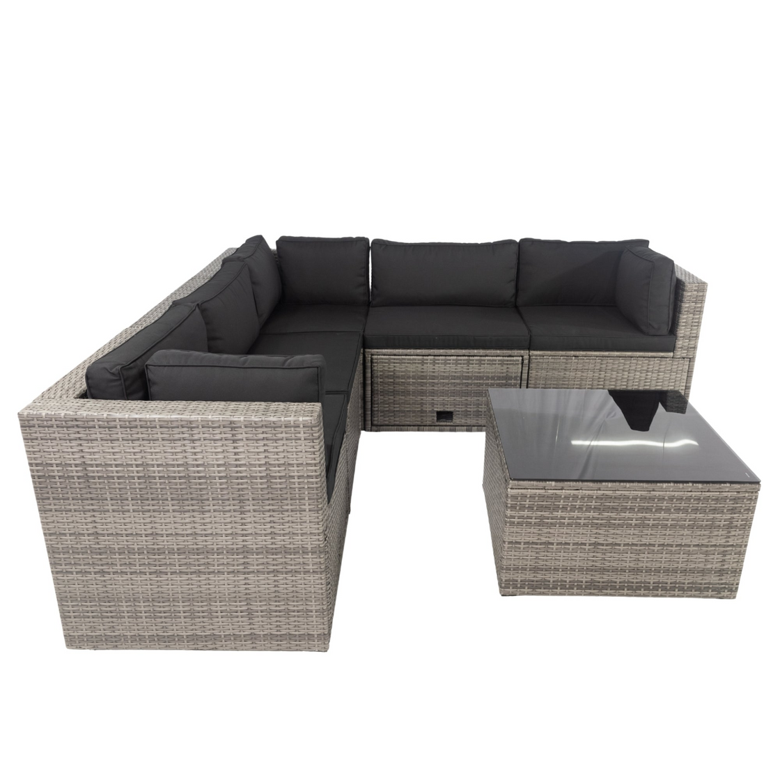 6-Piece PE Rattan Sectional Outdoor Furniture Cushioned Sofa Set - Grey