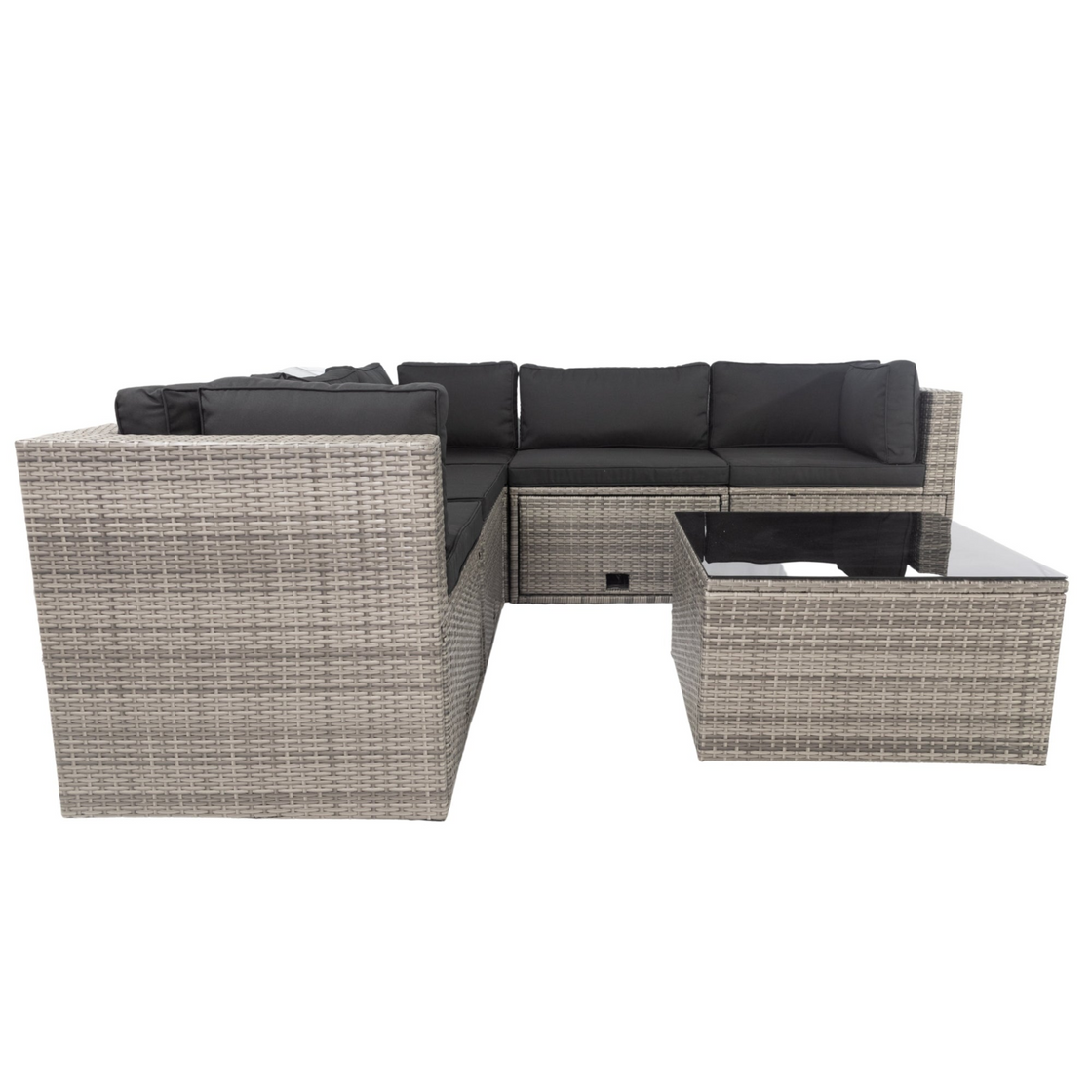 6-Piece PE Rattan Sectional Outdoor Furniture Cushioned Sofa Set - Grey