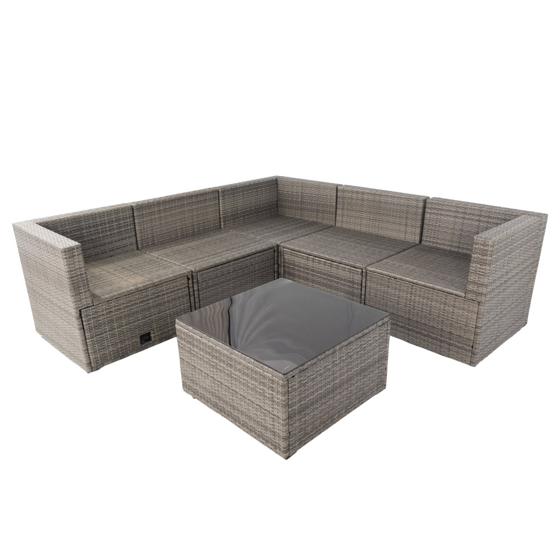 6-Piece PE Rattan Sectional Outdoor Furniture Cushioned Sofa Set - Grey