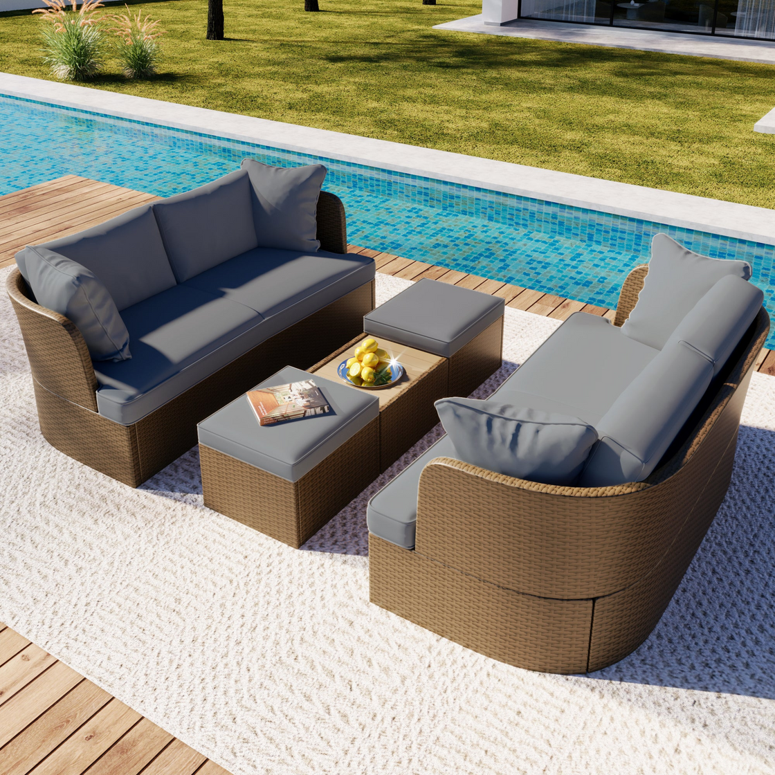 Customizable Outdoor Patio Furniture Set, Wicker Furniture Sofa Set with Thick Cushions