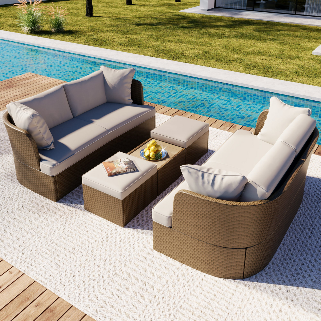 Customizable Outdoor Patio Furniture Set - Wicker Furniture Sofa Set with Thick Cushions