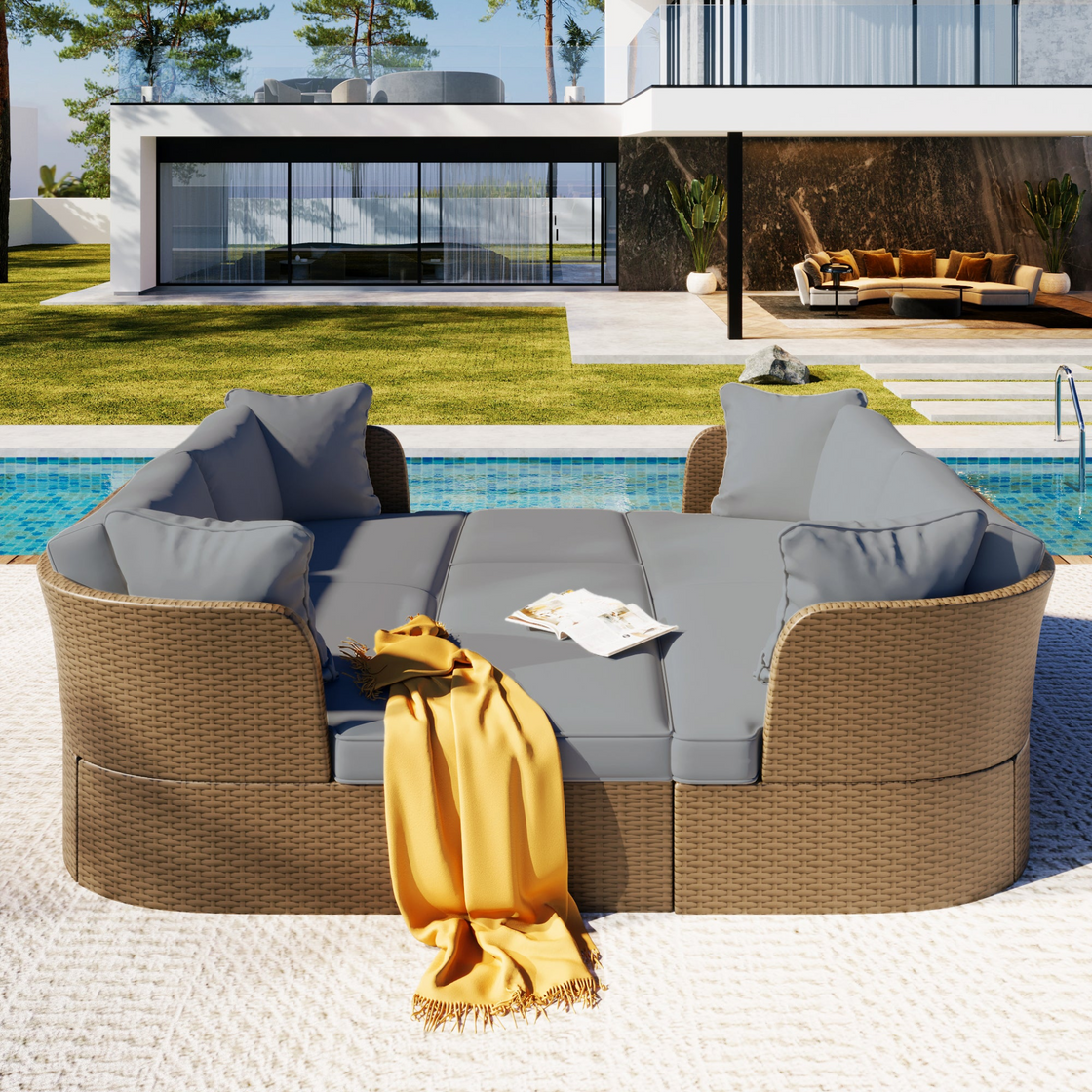 Customizable Outdoor Patio Furniture Set, Wicker Furniture Sofa Set with Thick Cushions