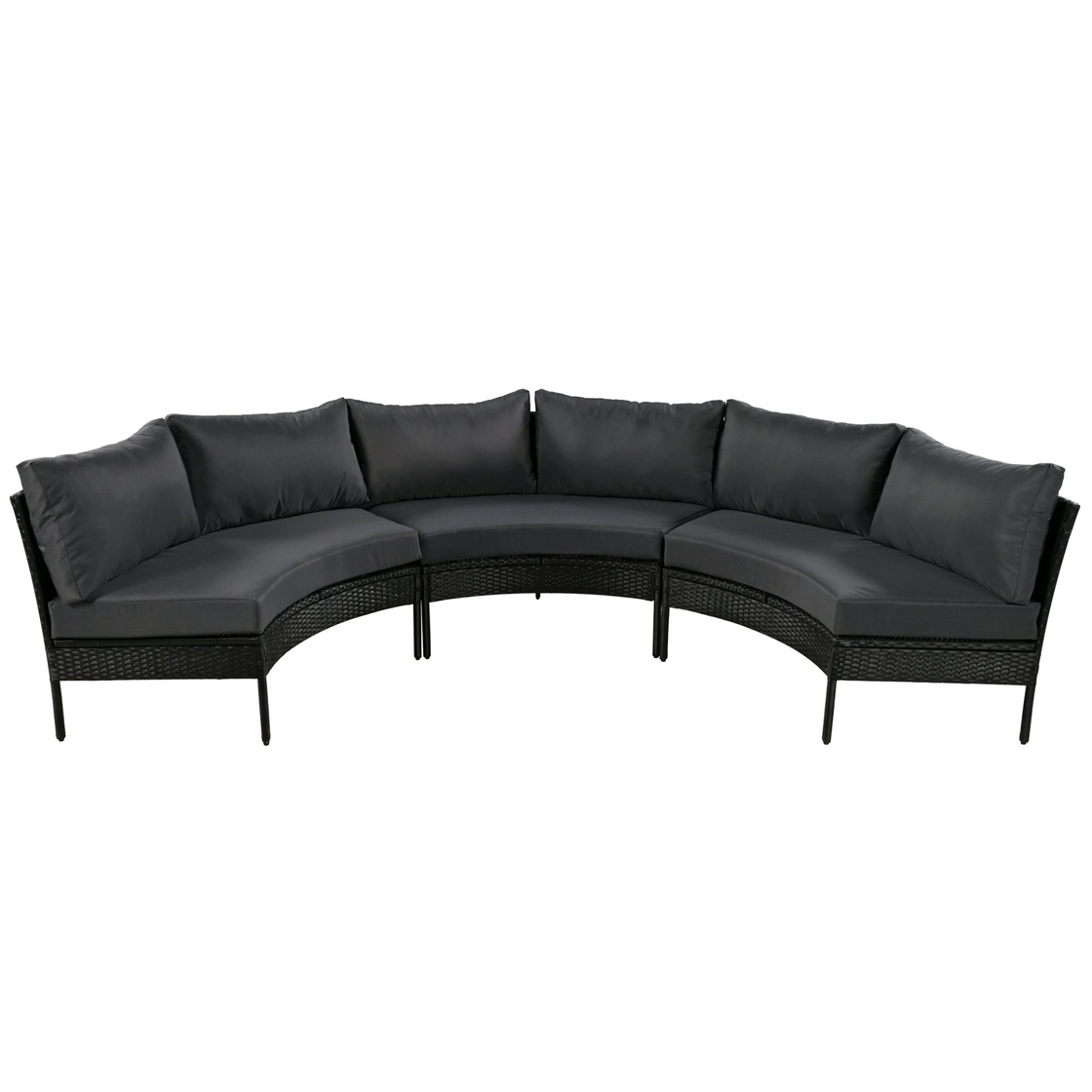 3 Piece Curved Outdoor Conversation Set - All Weather Sectional Sofa with Cushions