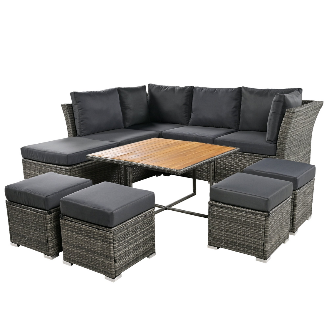 Patio Furniture Set, 10 Piece Outdoor Conversation Set with Coffee Table and Ottomans