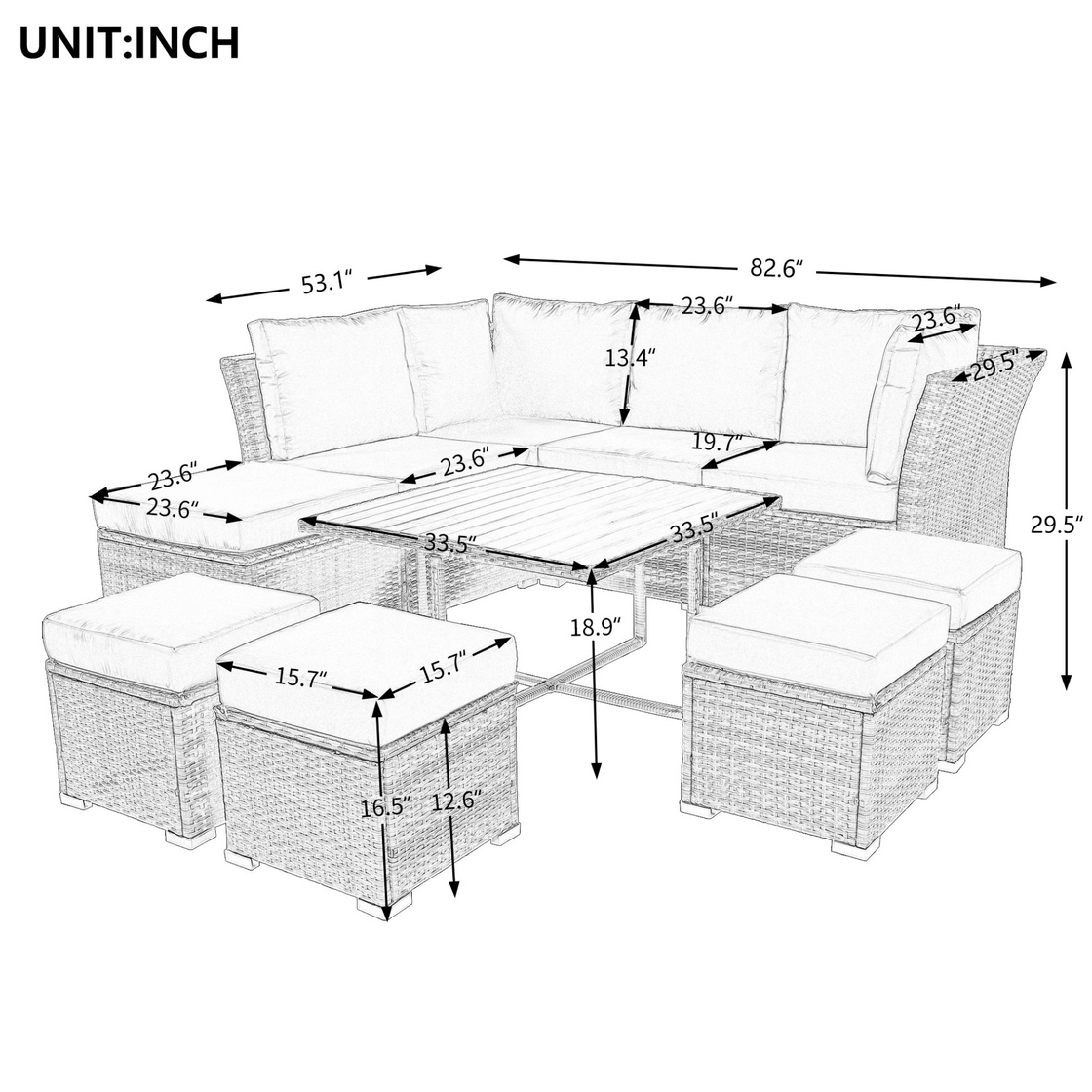 Patio Furniture Set, 10 Piece Outdoor Conversation Set with Coffee Table and Ottomans