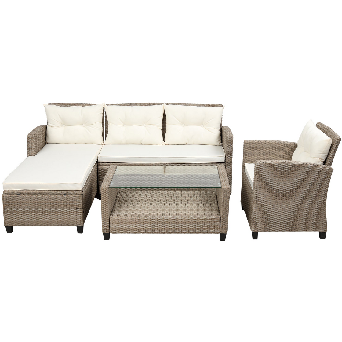 Outdoor, Patio Furniture Sets, 4 Piece Conversation Set Wicker Ratten Sectional Sofa with Seat Cushions (Beige Brown) - High Quality | Weather Resistant