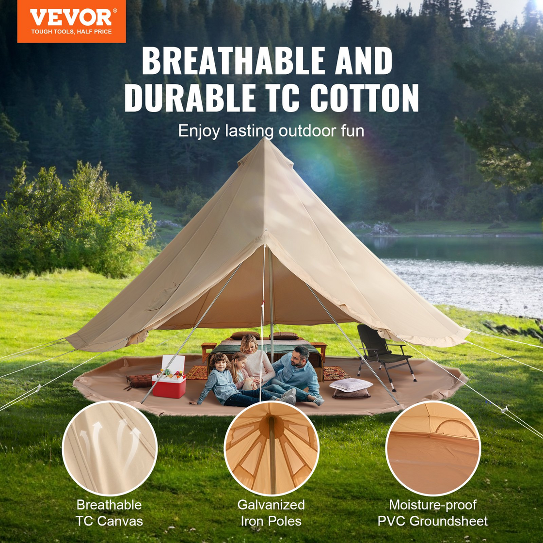 VEVOR Canvas Bell Tent, 4 Seasons 7 m/22.97 ft Yurt Tent