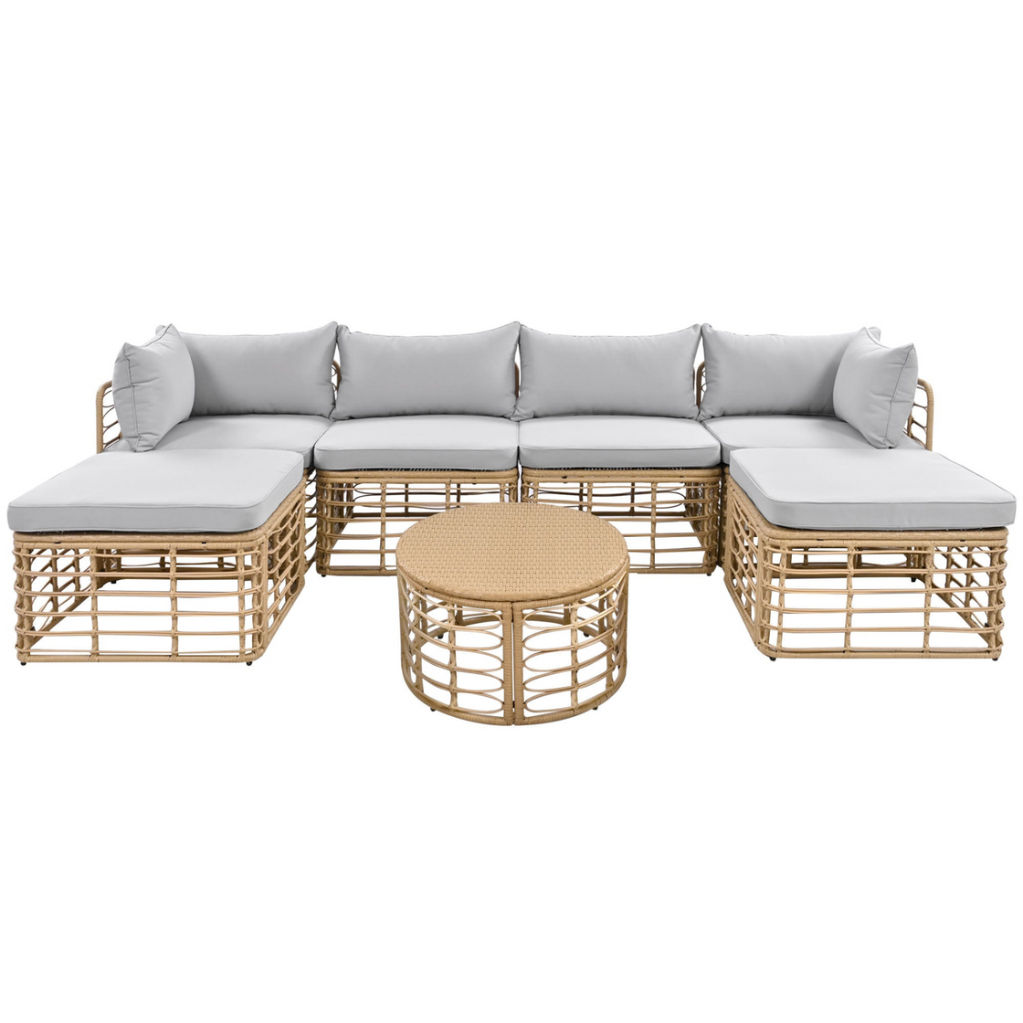 7 Pieces Outdoor Patio Furniture, All-Weather Rattan Sectional Sofa Set - Gray