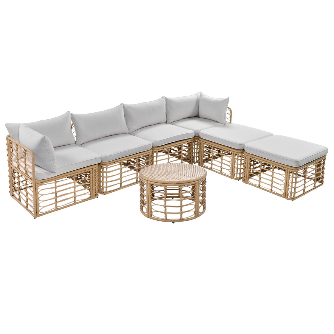 7 Pieces Outdoor Patio Furniture, All-Weather Rattan Sectional Sofa Set - Gray