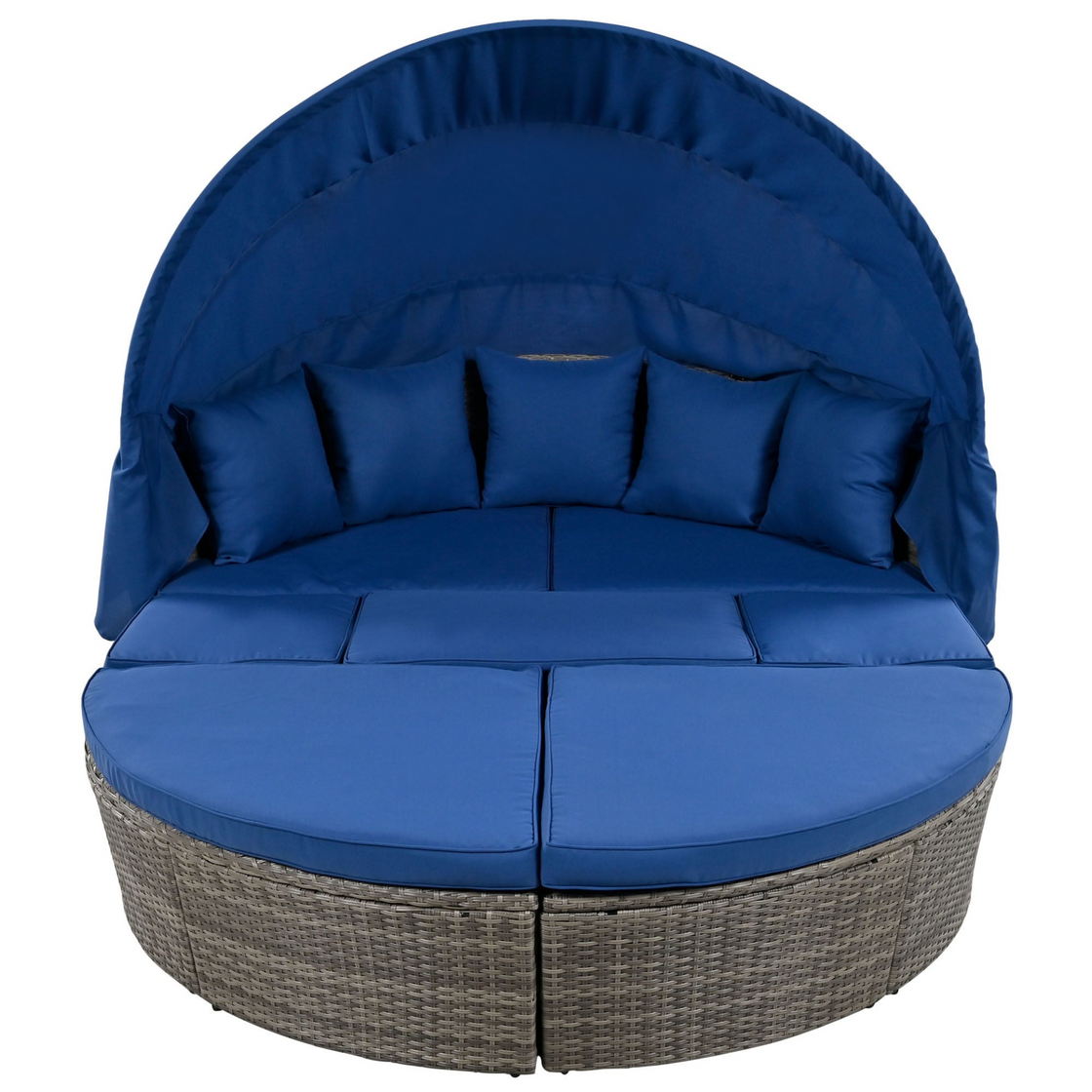 Outdoor Rattan Daybed Sunbed with Retractable Canopy - Blue