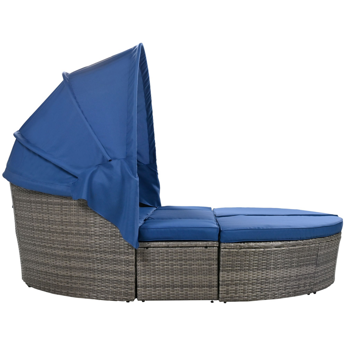 Outdoor Rattan Daybed Sunbed with Retractable Canopy - Blue