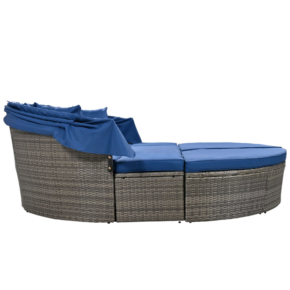 Outdoor Rattan Daybed Sunbed with Retractable Canopy - Blue