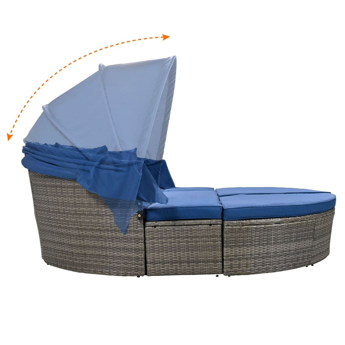 Outdoor Rattan Daybed Sunbed with Retractable Canopy - Blue