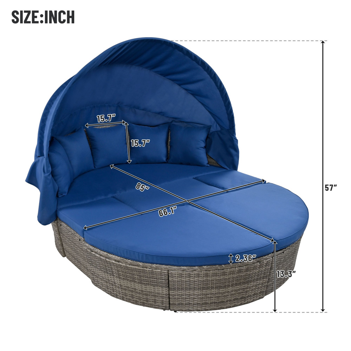 Outdoor Rattan Daybed Sunbed with Retractable Canopy - Blue