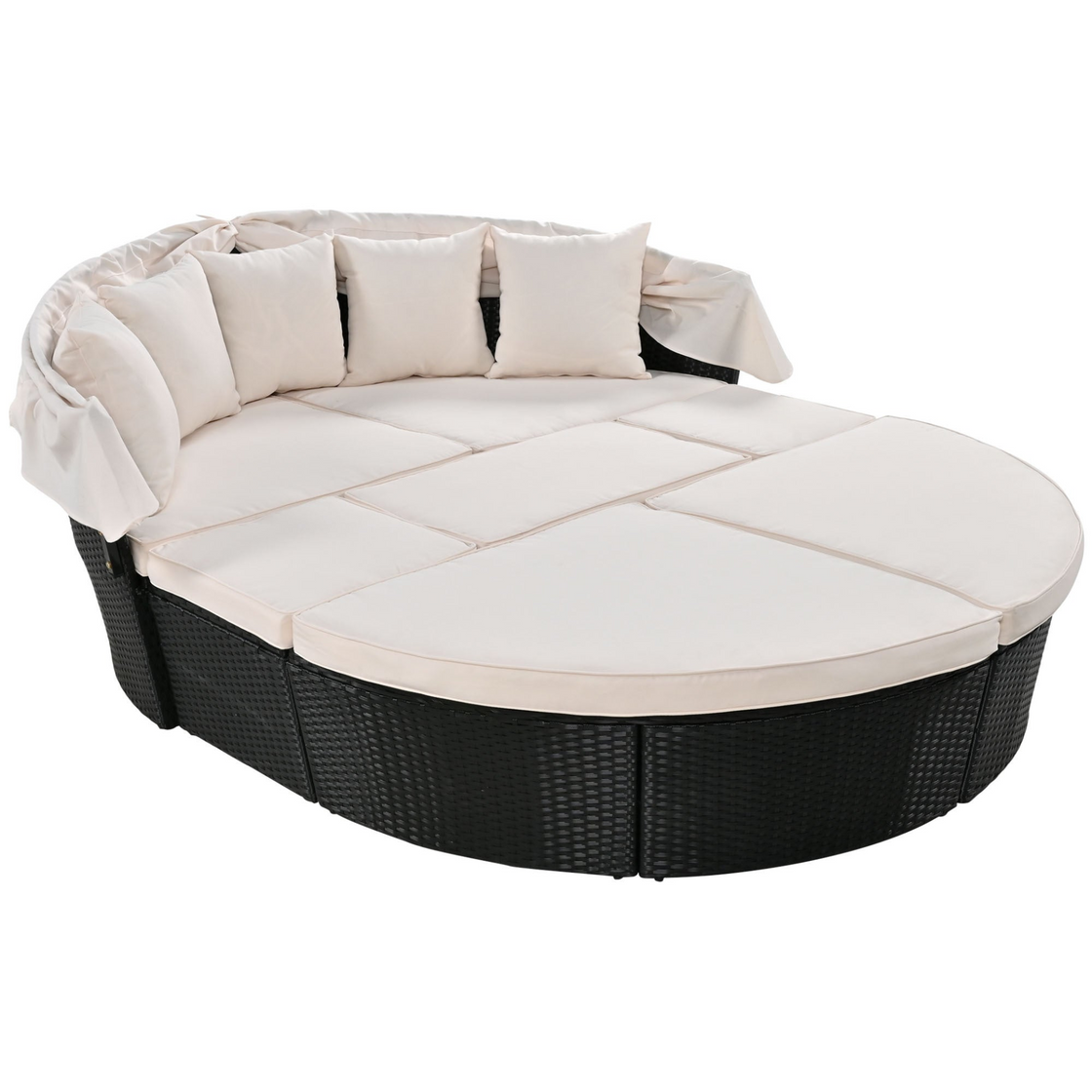 Outdoor Rattan Daybed Sunbed with Retractable Canopy - Beige