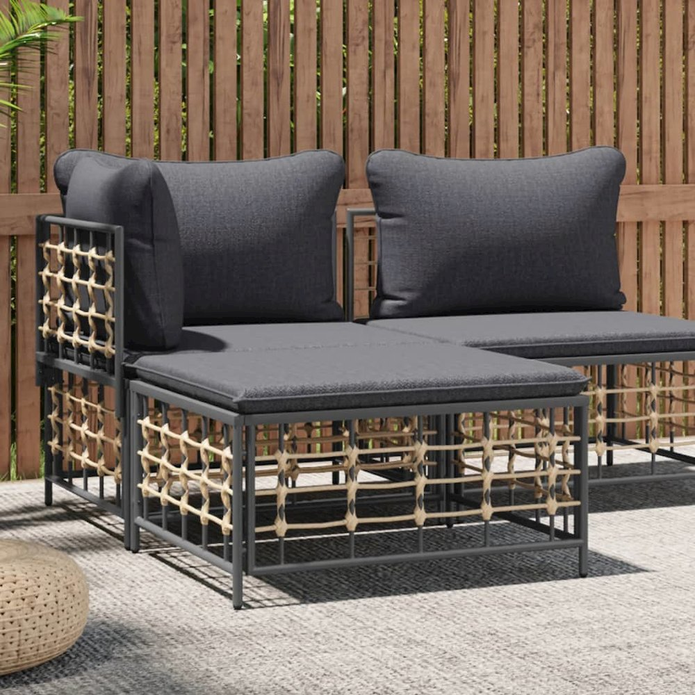 Patio Footstool with Dark Gray Cushion Poly Rattan