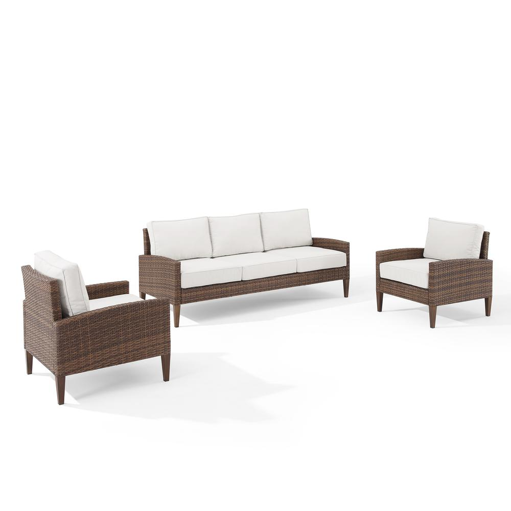 Capella Outdoor Wicker 3Pc Sofa Set - Creme/Brown - Sofa & 2 Armchairs