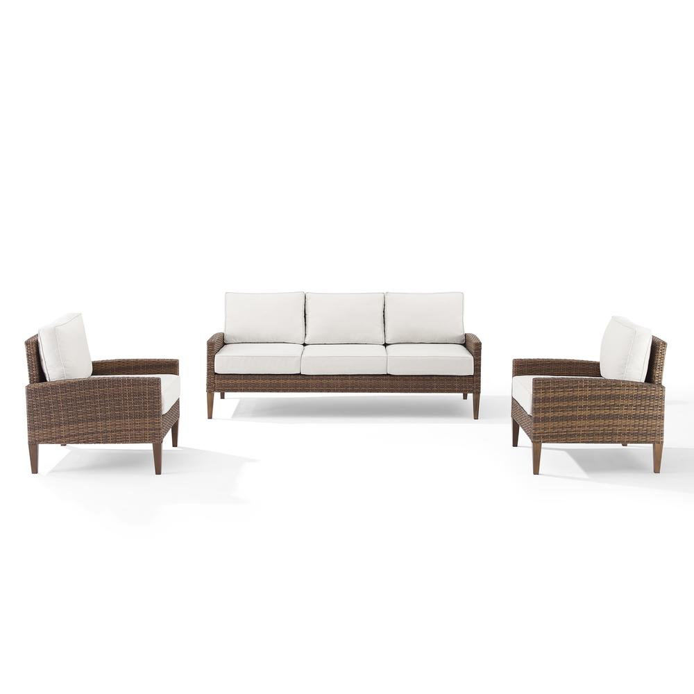 Capella Outdoor Wicker 3Pc Sofa Set - Creme/Brown - Sofa & 2 Armchairs