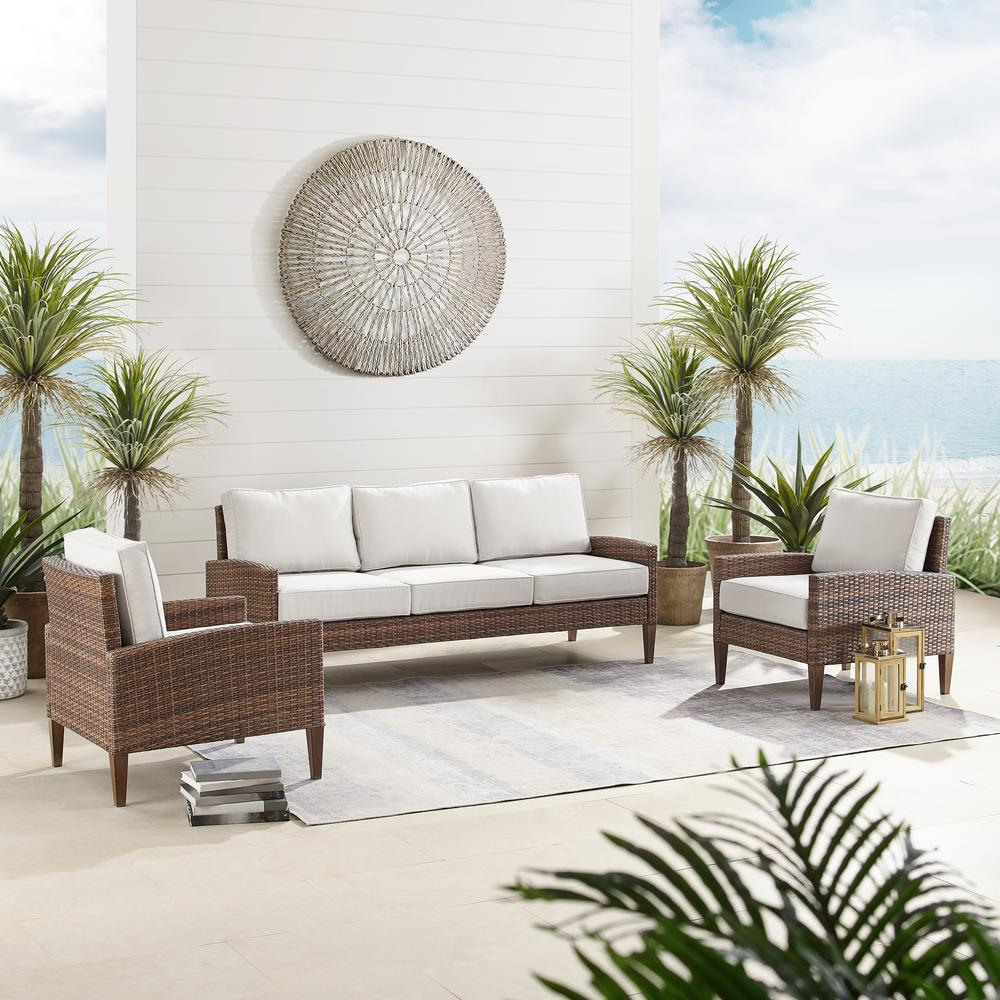 Capella Outdoor Wicker 3Pc Sofa Set - Creme/Brown - Sofa & 2 Armchairs