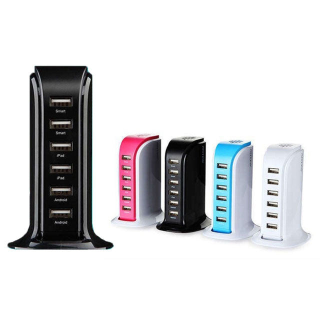 Smart Power 6 USB Colorful Tower for Every Desk at Home or Office charge any Gadget