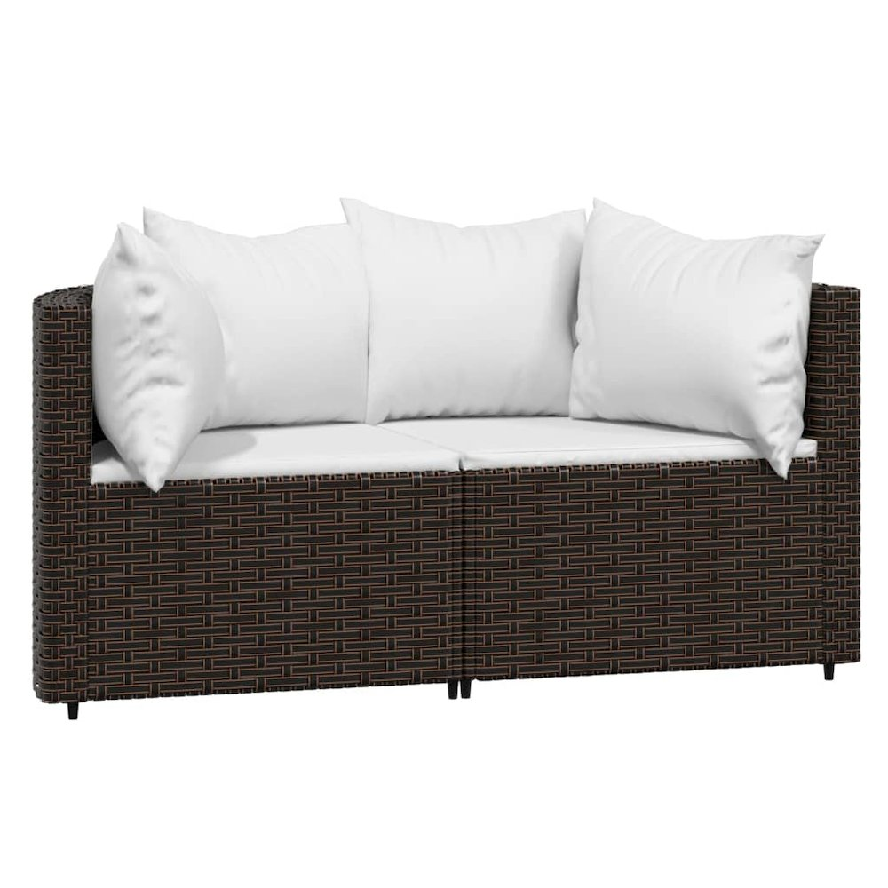 3 Piece Patio Lounge Set with Cushions Brown Poly Rattan