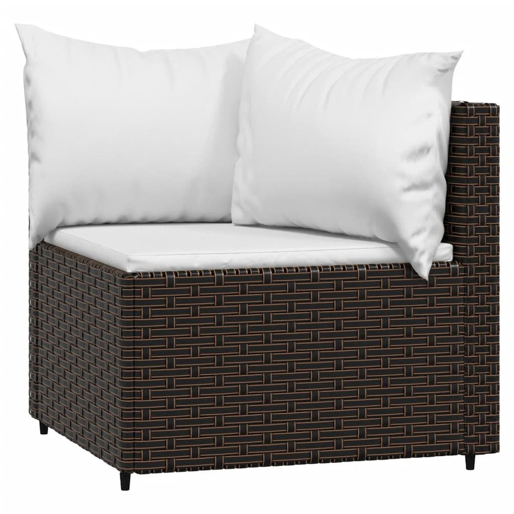 3 Piece Patio Lounge Set with Cushions Brown Poly Rattan