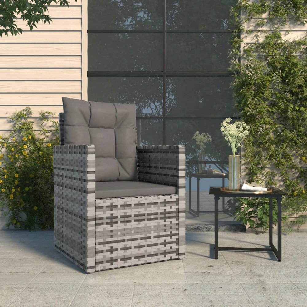 Patio Armchair with Cushions Gray Poly Rattan