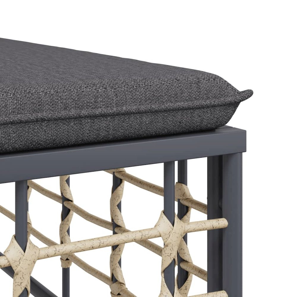 Patio Footstool with Dark Gray Cushion Poly Rattan