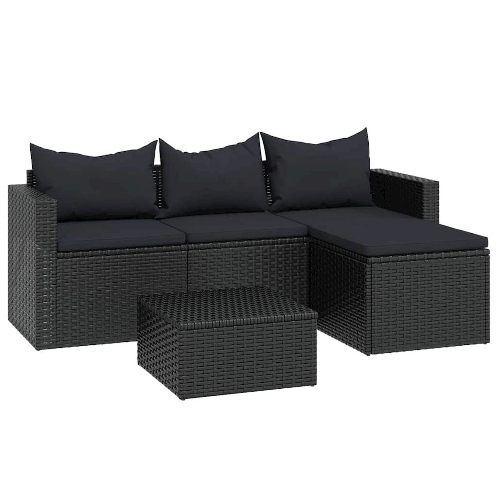 Patio Lounge Set Black Poly Rattan