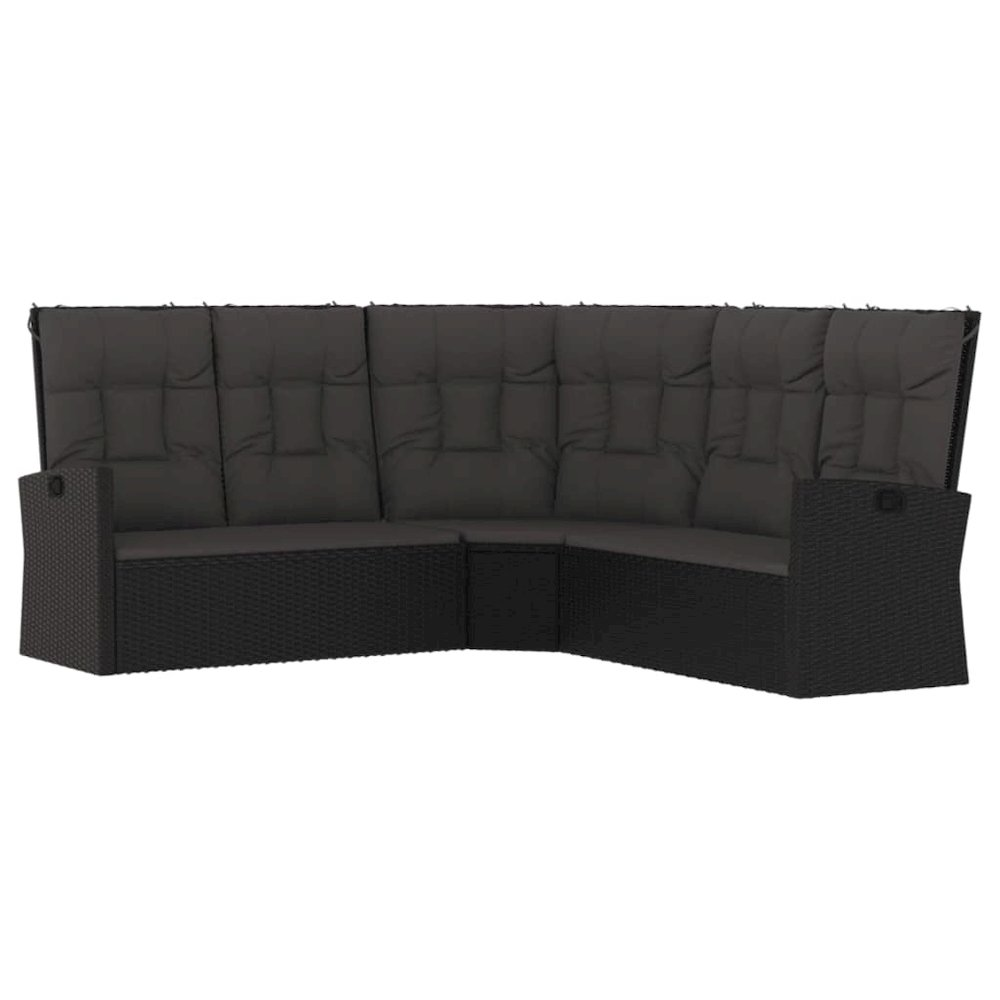 Reclining Corner Sofa with Cushions Black Poly Rattan