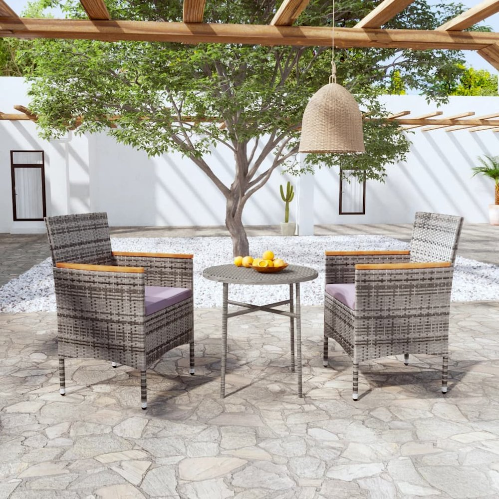 3 Piece Patio Dining Set Poly Rattan Gray