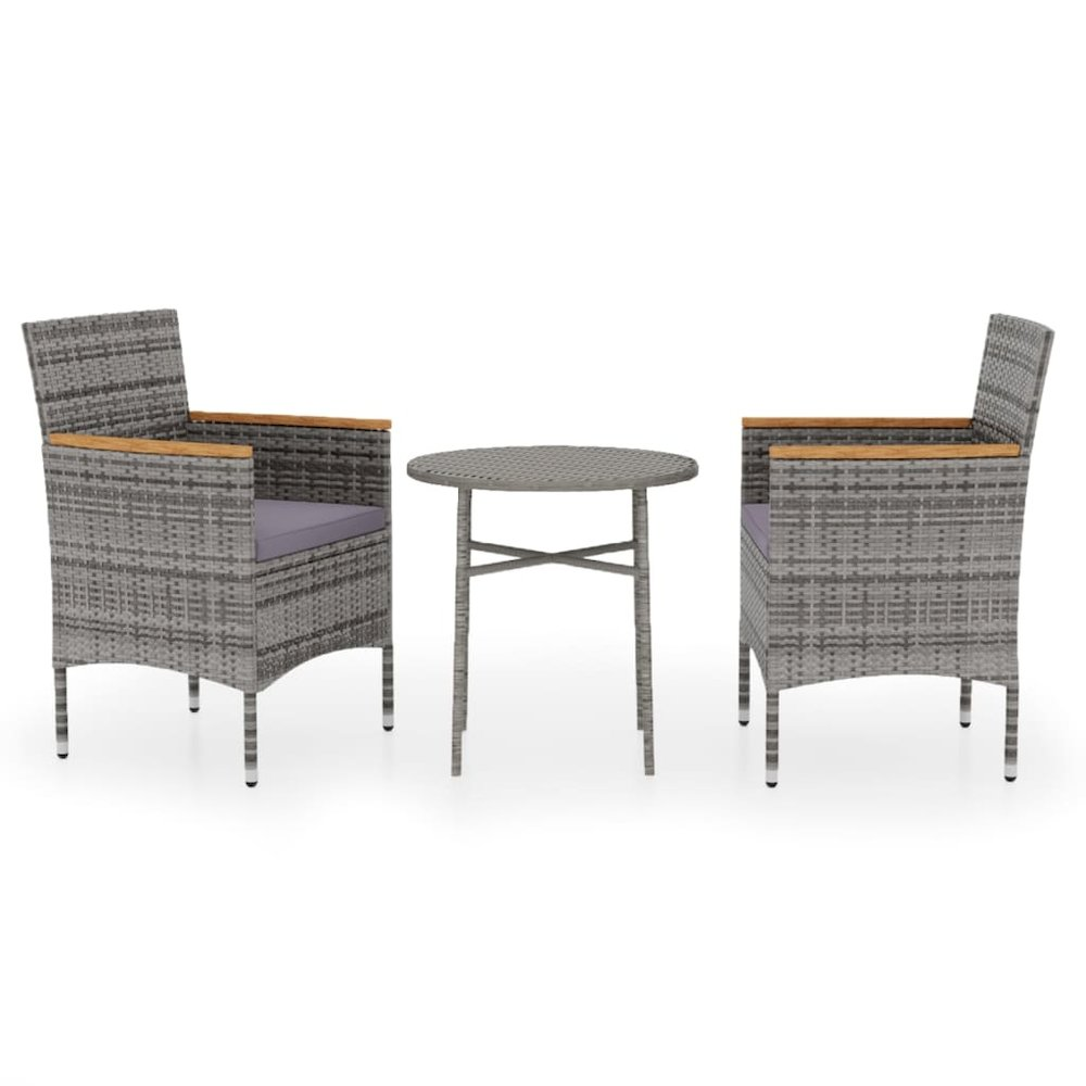 3 Piece Patio Dining Set Poly Rattan Gray