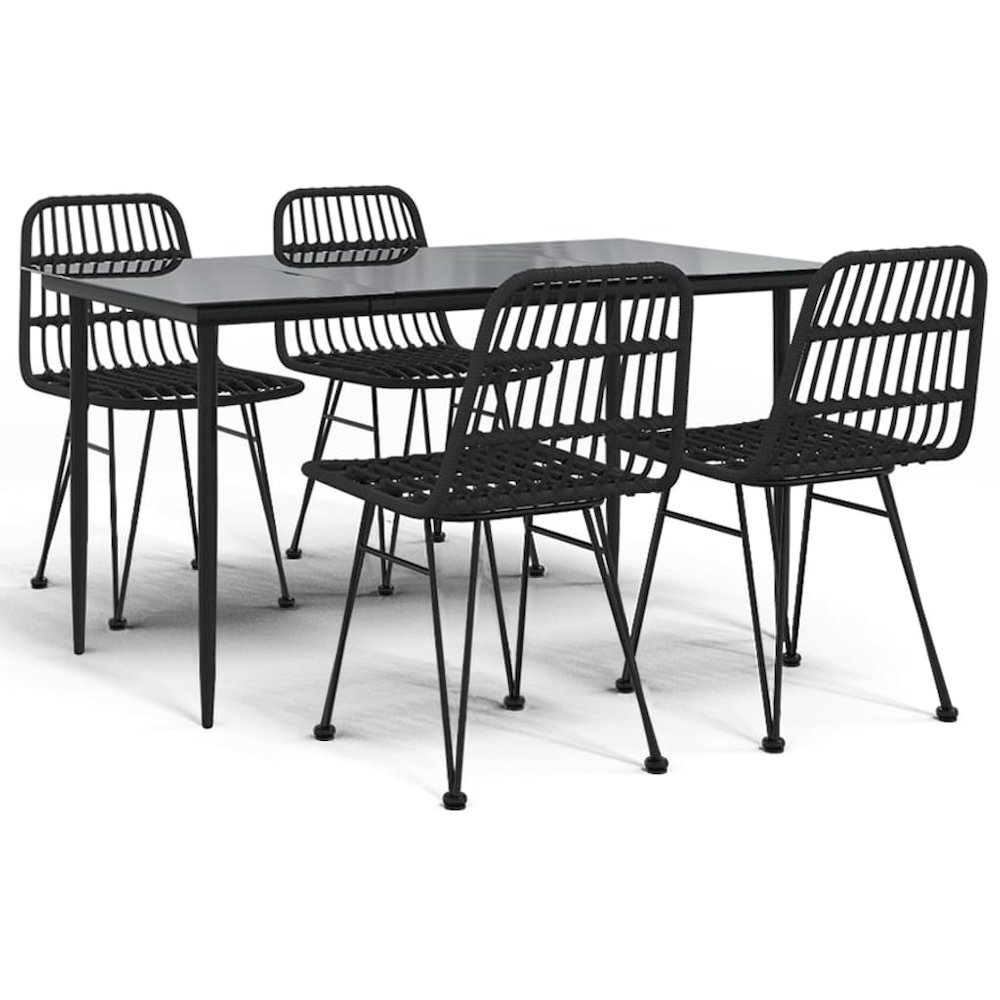 5 Piece Patio Dining Set Black Poly Rattan