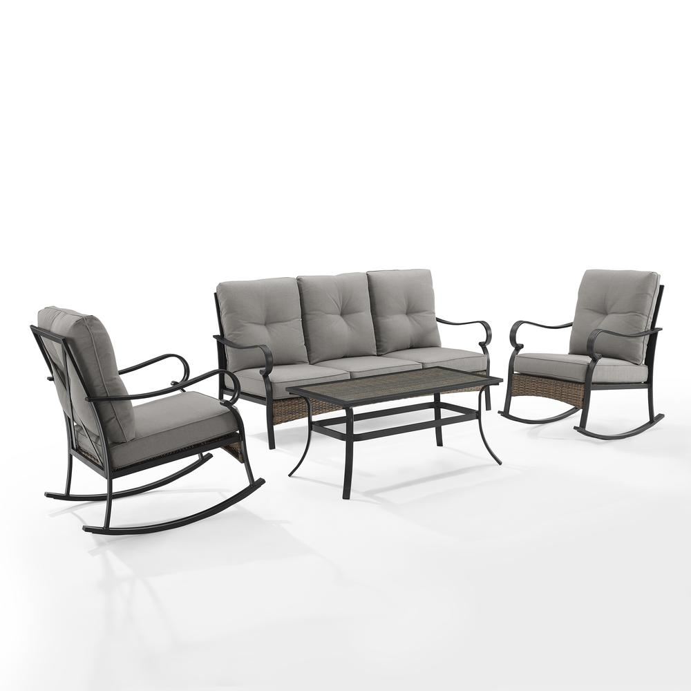 Dahlia 4Pc Outdoor Metal And Wicker Sofa Set Taupe/Matte Black - Sofa, Coffee Table & 2 Rocking Chairs