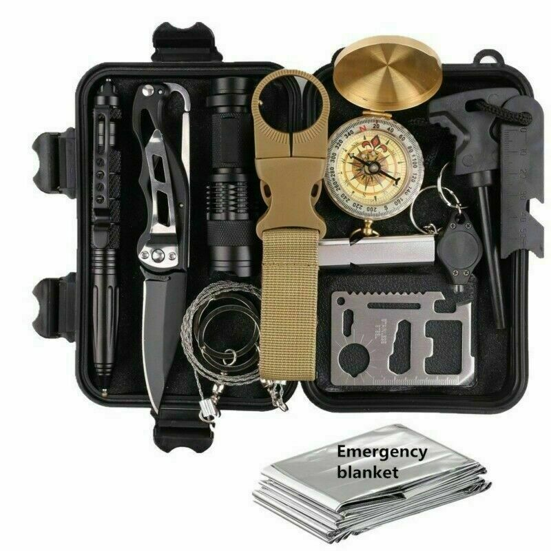 14 in 1 Outdoor Emergency Survival And Safety Gear Kit Camping Tactical Tools SOS EDC Case